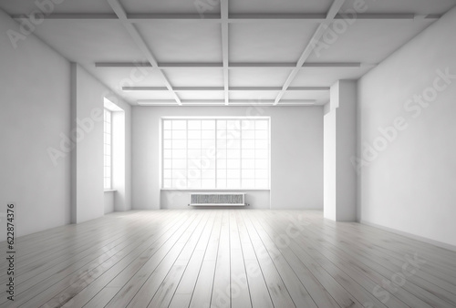 Empty White Room Windows Wood Floors