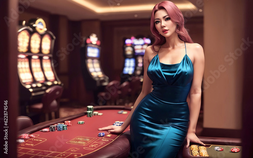 beautiful woman at luxury casino gambling, generative AI