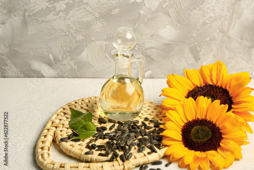 Sunflower oil in a glass bo...