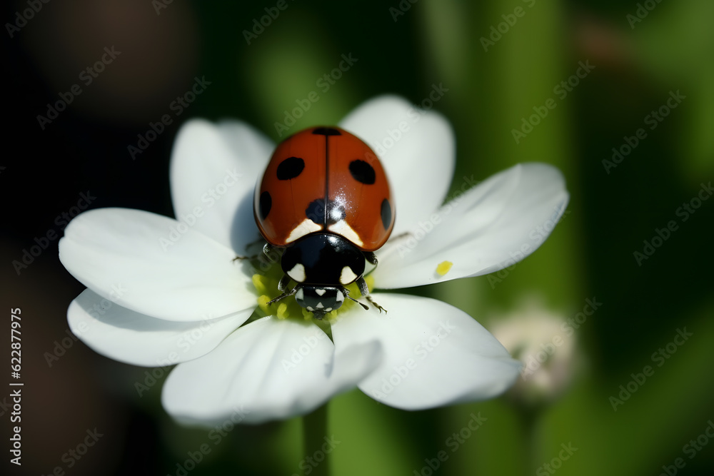 Closeup of ladybug on leaf, Generative AI Closeup of ladybug on leaf, Generative AI