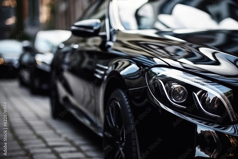 luxury modern black car close-up. Generative AI illustration luxury modern black car close-up. Generative AI illustration