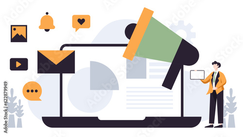 Flat illustration design social media strategy concept digital marketing startup business. Vector illustration for business company in white background.