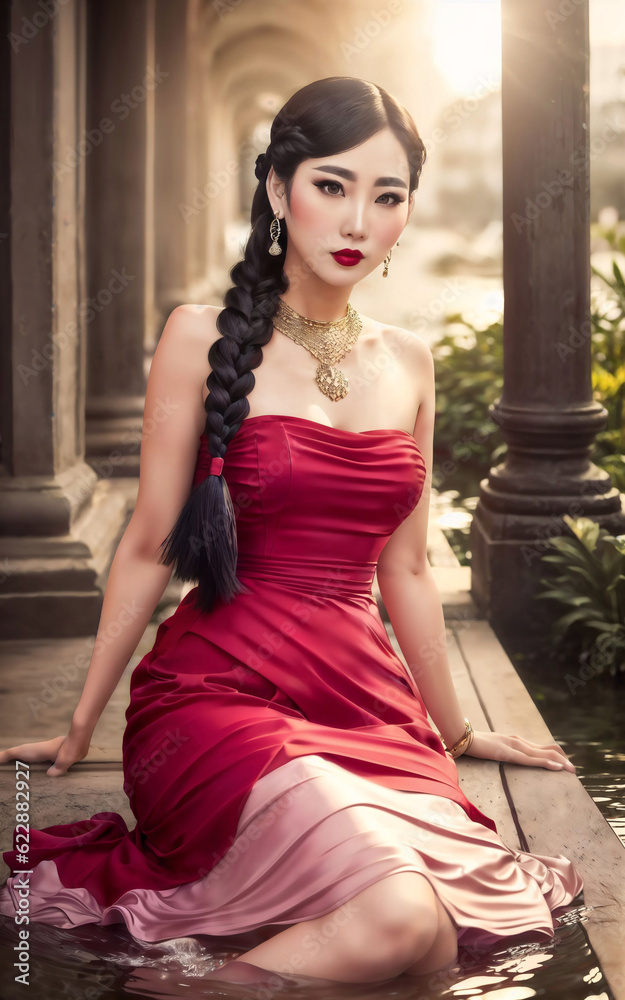 photo portrait of beautiful playful asian lady woman with trending outfit and accessories , generative AI photo portrait of beautiful playful asian lady woman with trending outfit and accessories , generative AI