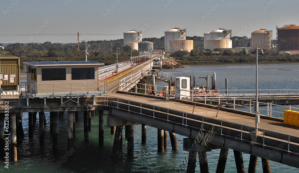 Long Island Point refinery from jetty with tank farm at the rear