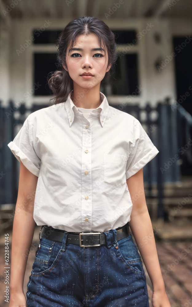 Thai people in thailand technical college uniform white shirt and pant, generative AI Thai people in thailand technical college uniform white shirt and pant, generative AI