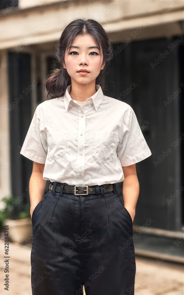 Thai people in thailand technical college uniform white shirt and pant, generative AI