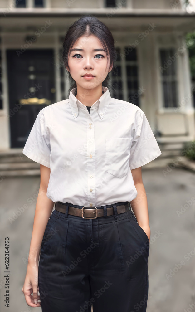 Thai people in thailand technical college uniform white shirt and pant, generative AI