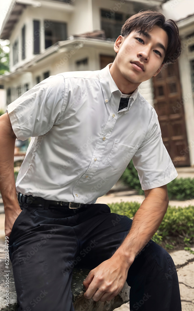 Obraz premium Thai people in thailand technical college uniform white shirt and pant, generative AI