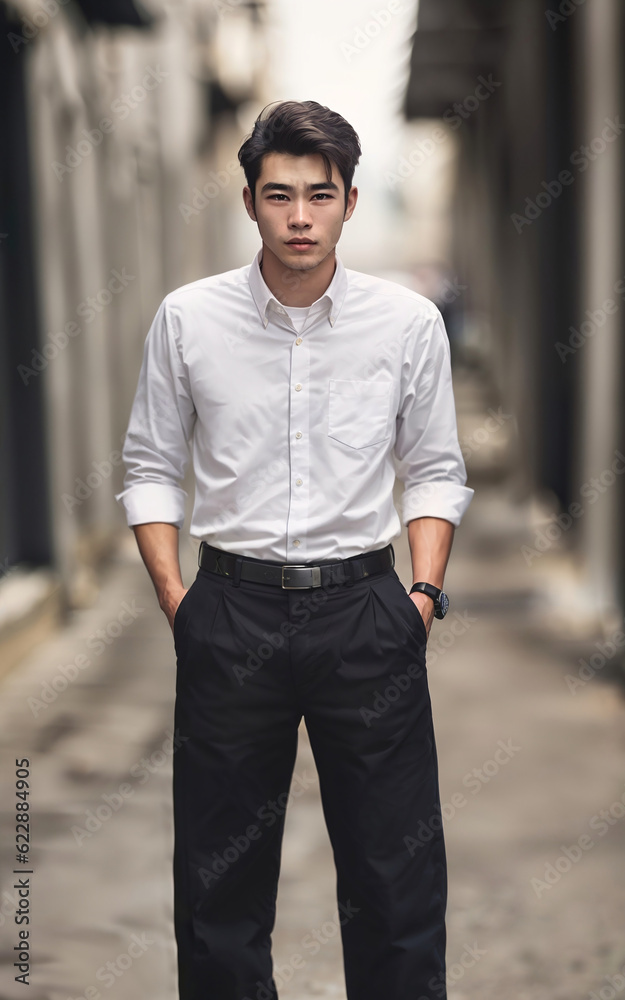 Fototapeta premium Thai people in thailand technical college uniform white shirt and pant, generative AI