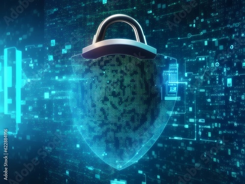 Cybersecurity privacy of data protection encryption technology. Image is generated with the use of an Artificial intelligence