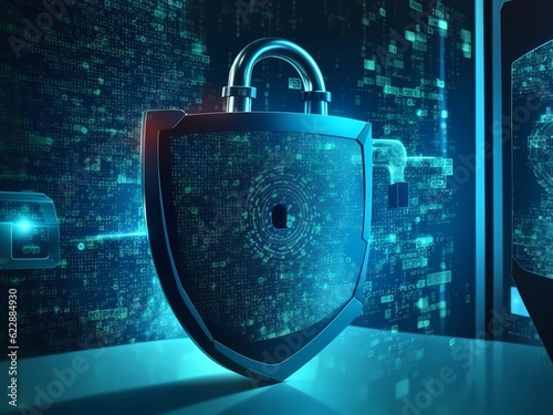 Cybersecurity privacy of data protection encryption technology. Image is generated with the use of an Artificial intelligence