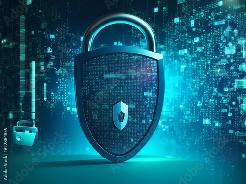 Cybersecurity privacy of data protection encryption technology. Image is generated with the use of an Artificial intelligence
