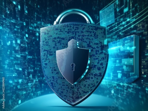 Cybersecurity privacy of data protection encryption technology. Image is generated with the use of an Artificial intelligence
