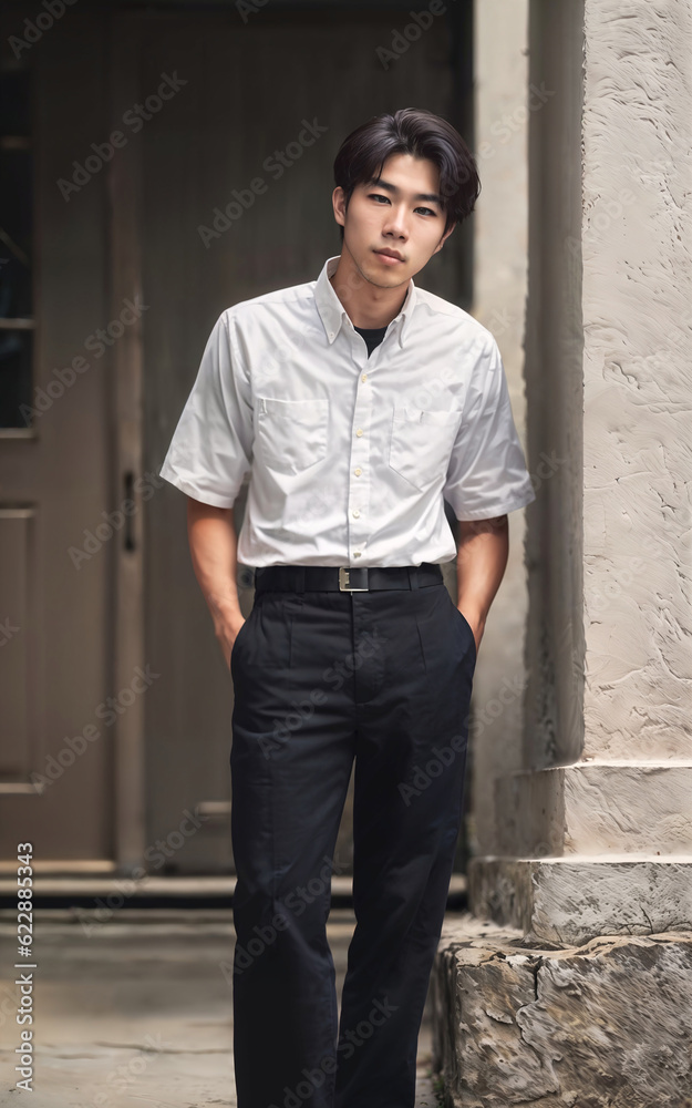 Fototapeta premium Thai people in thailand technical college uniform white shirt and pant, generative AI