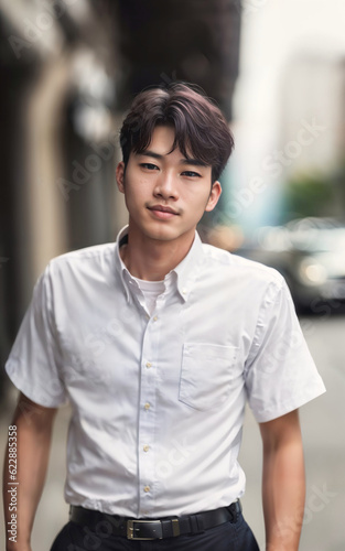 Thai people in thailand technical college uniform white shirt and pant, generative AI