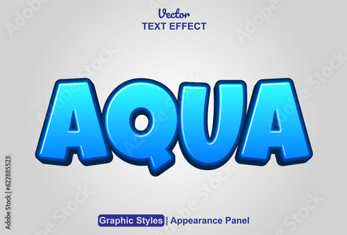aqua text effect with blue color graphic style and editable.