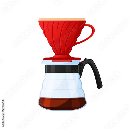 Specialty coffee brewing method. Drip coffee. Hario V60. Colorful vector illustration