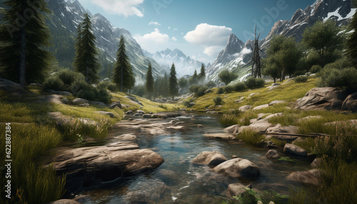 Majestic mountain range reflects tranquil beauty in nature generated by AI