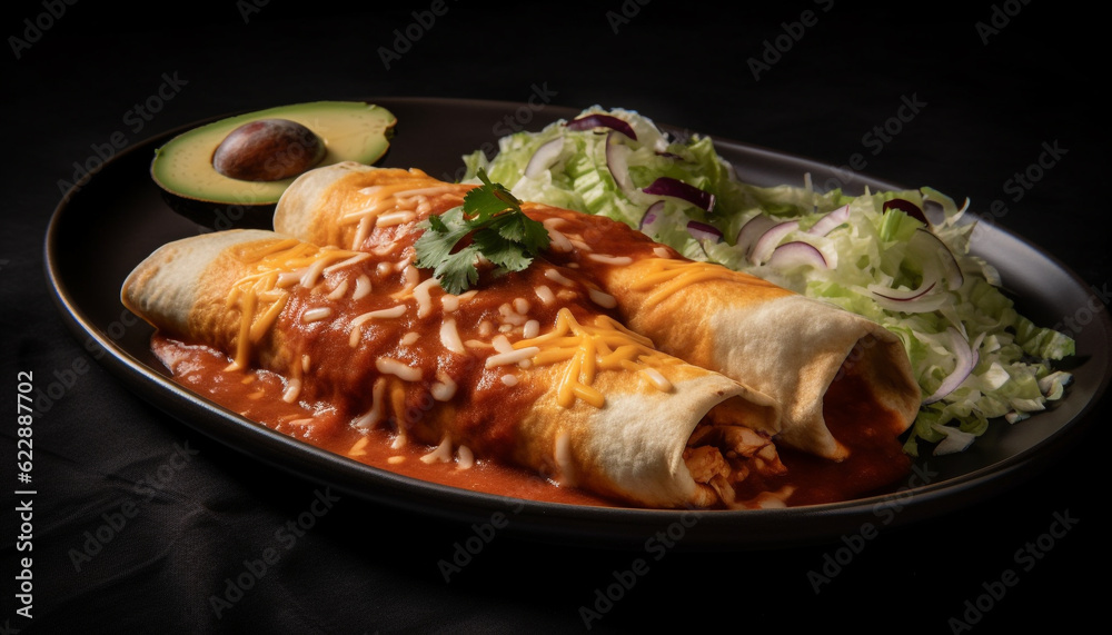 Gourmet taco plate with fresh meat and vegetables generated by AI Gourmet taco plate with fresh meat and vegetables generated by AI