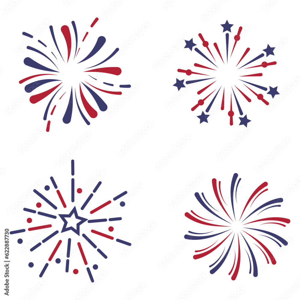 Firework Usa Independence Day. Festive art object for usa independence day. American national celebration design elements. 
