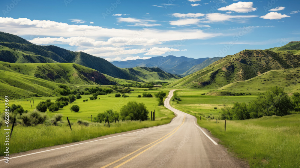 Fototapeta premium Country road and green mountains in summer