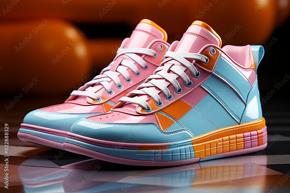 A design of rubber sneakers in pastel colors. Generative AI.