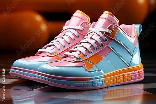 Obraz na płótnie A design of rubber sneakers in pastel colors. Generative AI. w salonie