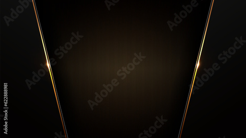 black gold background, golden light luxury image abstract, straight lines overlap layer shadow gradients space composition for banner, flyer cover layout, website template design