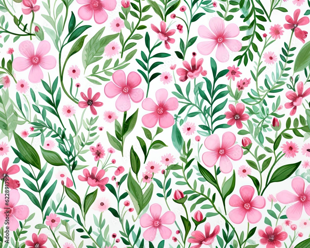The image features a floral wallpaper with pink and green colors. (Generative AI) The image features a floral wallpaper with pink and green colors. (Generative AI)