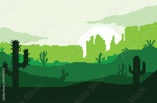 pixel art of a green natural landscape with a clear sky