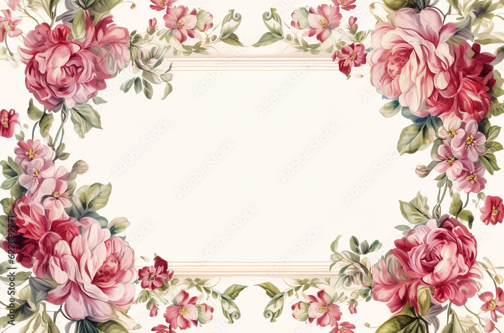 Image of picture frames a floral pattern on a white background. Flower. Illustration, Generative AI.