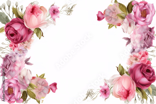 Image of picture frames a floral pattern on a white background. Flower. Illustration, Generative AI.