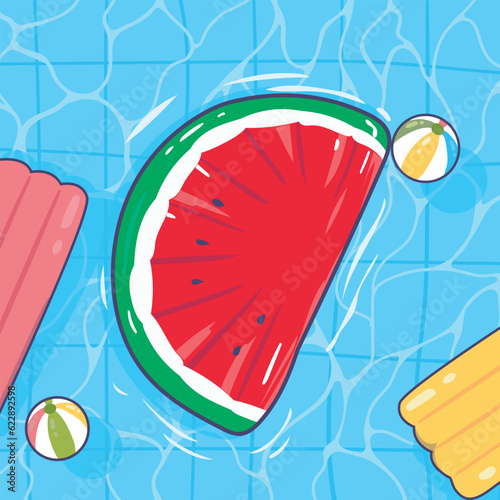 Cute floating swimming watermelon. summer icon concept isolated