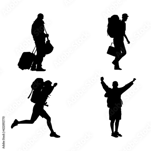 Traveler Man Silhouette. with suitcase on white background. Vector illustration.