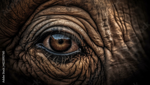 Endangered African elephant portrait, looking at camera generated by AI