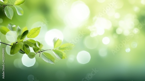 green leaves on blurred background for text spring