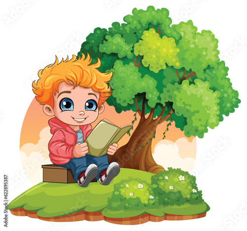 A Boy Reading Book in the Garden