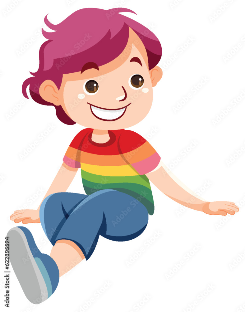 Girl in Rainbow Shirt Cartoon Isolated Girl in Rainbow Shirt Cartoon Isolated
