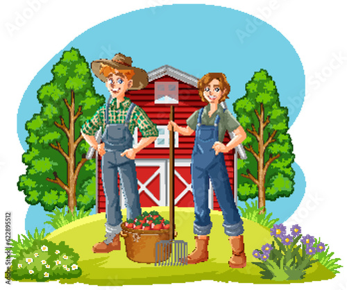 Farmer Couple In Farm Scene