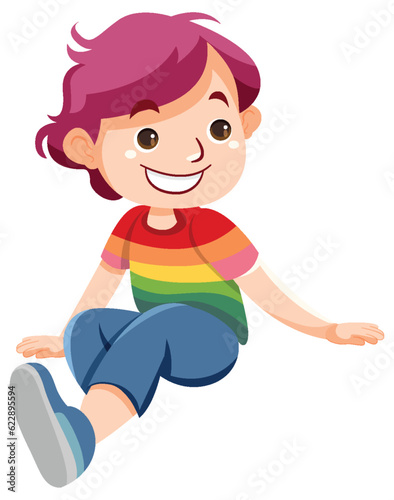 Girl in Rainbow Shirt Cartoon Isolated