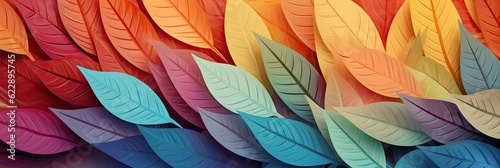 Colorful leaf pattern wallpaper. Texture foliage in pastel rainbow. Petals in colors nature background. © Fox Ave Designs
