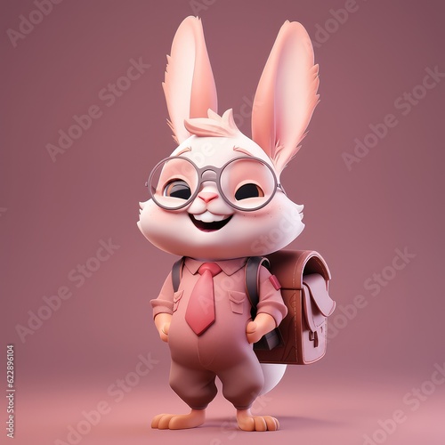 3d character Rabbit as a back to school concept smiling expression.