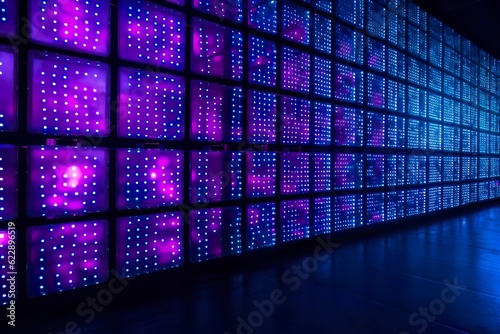 blue and purple lighted panels on a wall. generative AI