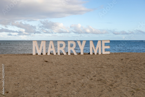 Marry Me Beach Letters on the Sand