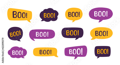 Speech bubble with text Boo digital sticker vector illustration set