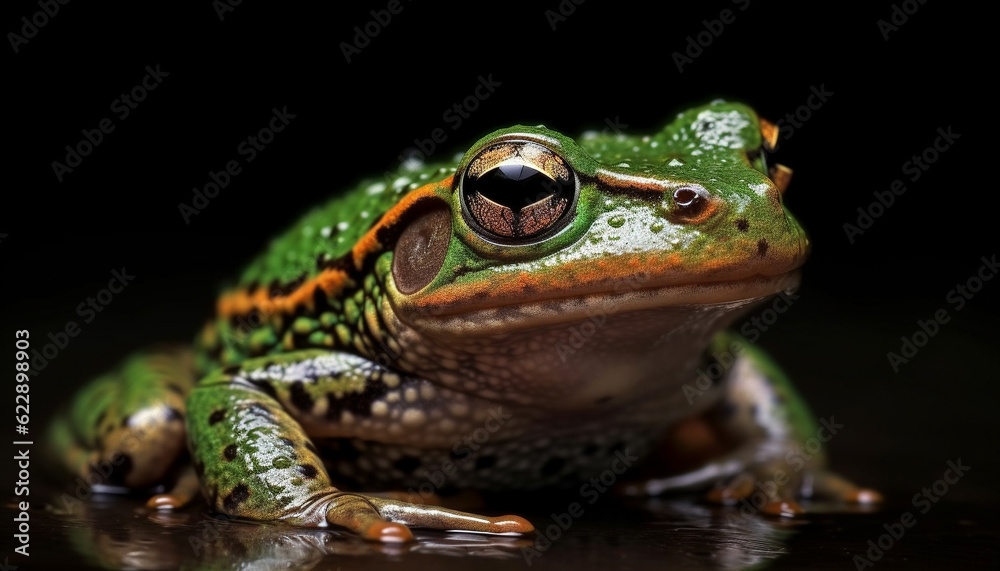 Slimy toad sitting in wet green nature generated by AI Slimy toad sitting in wet green nature generated by AI