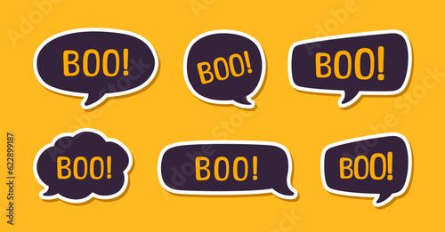 Speech bubble with text Boo digital sticker vector illustration set