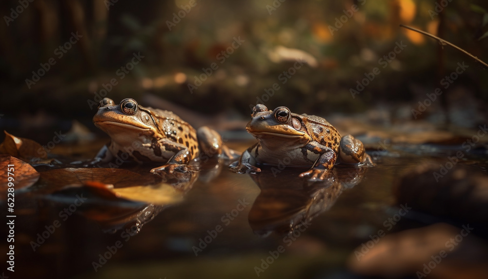 Slimy toad sitting in wet pond water generated by AI Slimy toad sitting in wet pond water generated by AI