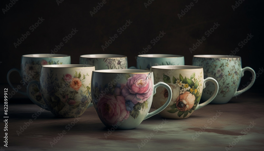 Fototapeta premium Rustic elegance, hot drink, still life, ceramics generated by AI