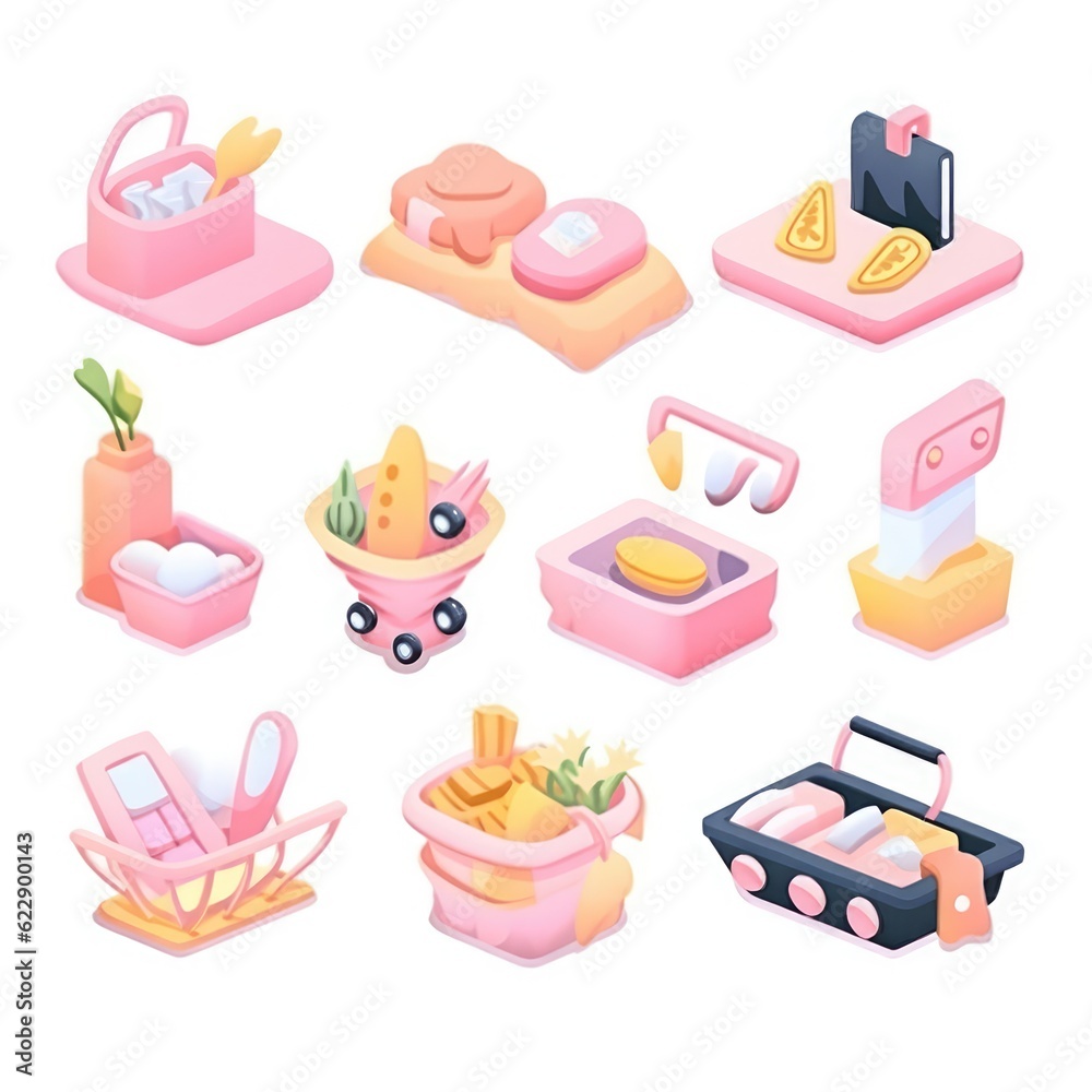 Online shop 3d render realistic icon set. Concept of online shopping icons